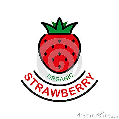 Cartoon organic strawberry isolated on white background. Stylized fruit, berry. Vector Illustration